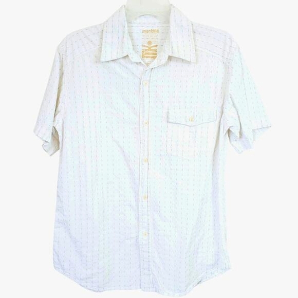 Machine Men's White‎ Blue Casual Button-Down Shirt Short Sleeves Small Summer - Picture 1 of 6